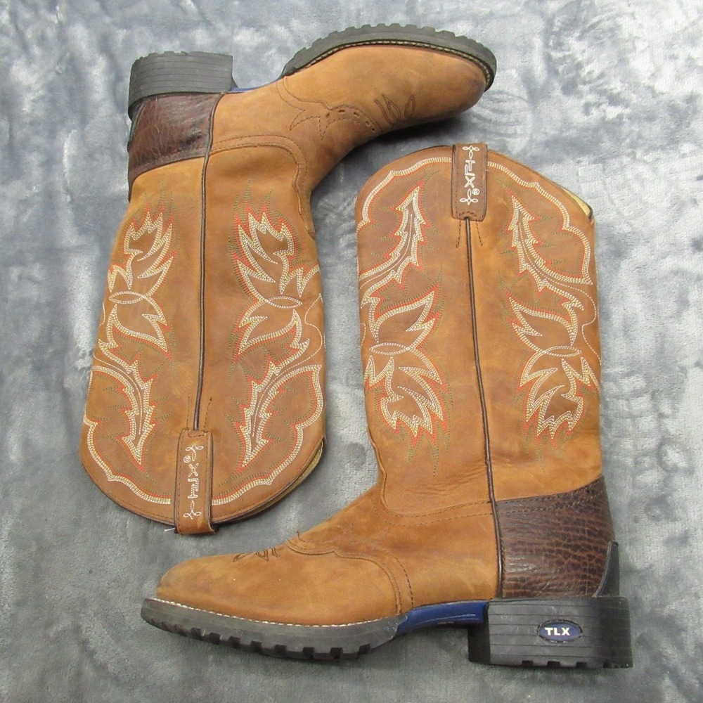 Tony Lama Women 7.5B Cowboy Boots Brown Red Leather Square Toe Western Riding - Picture 4 of 16